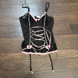 Black and Pink Lace Bustier